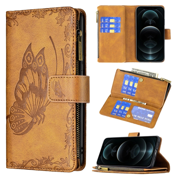 For iPhone 12 Pro Flying Butterfly Embossing Pattern Zipper Horizontal Flip Leather Case with Holder & Card Slots & Wallet