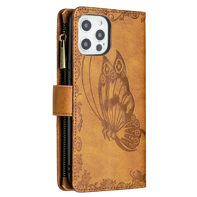 For iPhone 12 Pro Flying Butterfly Embossing Pattern Zipper Horizontal Flip Leather Case with Holder & Card Slots & Wallet