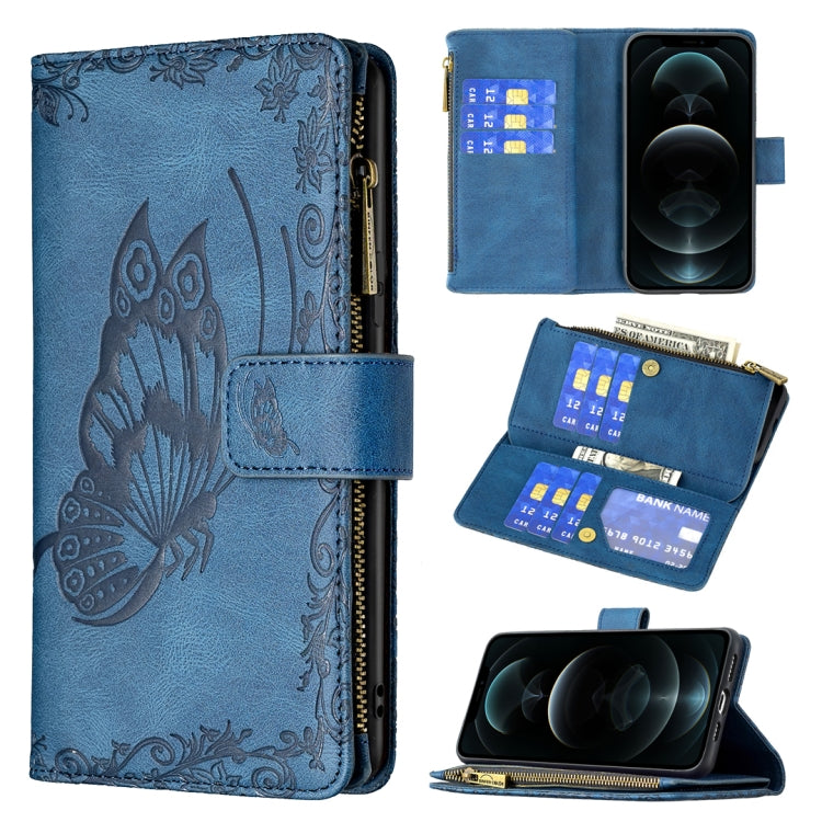 For iPhone 12 Pro Flying Butterfly Embossing Pattern Zipper Horizontal Flip Leather Case with Holder & Card Slots & Wallet