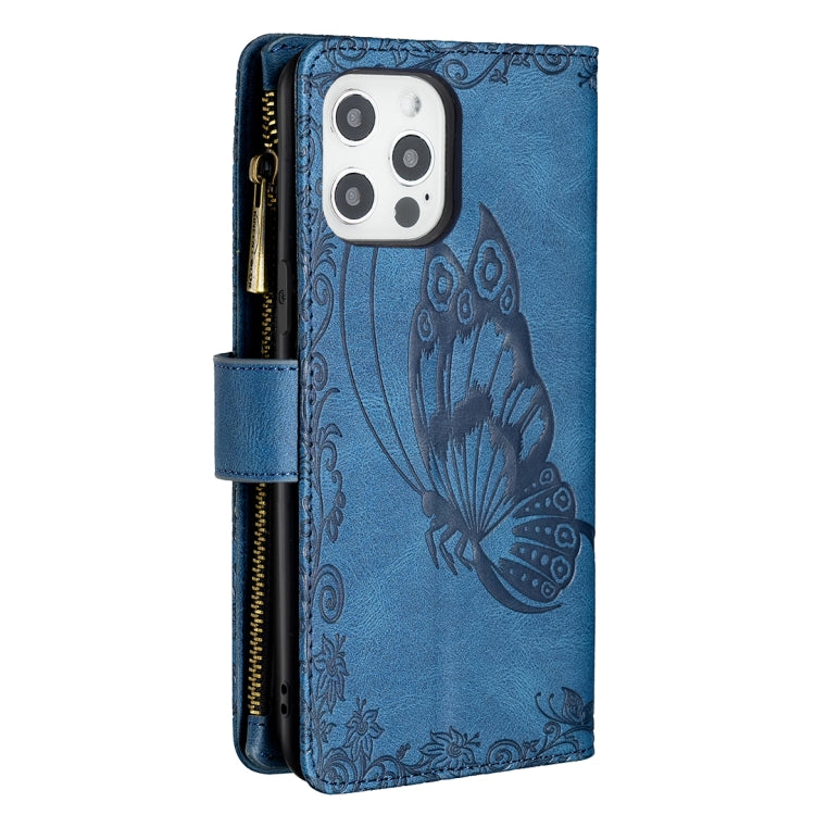 For iPhone 12 Pro Flying Butterfly Embossing Pattern Zipper Horizontal Flip Leather Case with Holder & Card Slots & Wallet