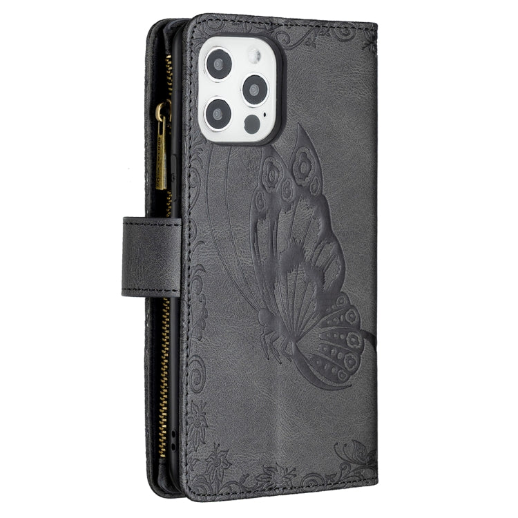 For iPhone 12 Pro Flying Butterfly Embossing Pattern Zipper Horizontal Flip Leather Case with Holder & Card Slots & Wallet