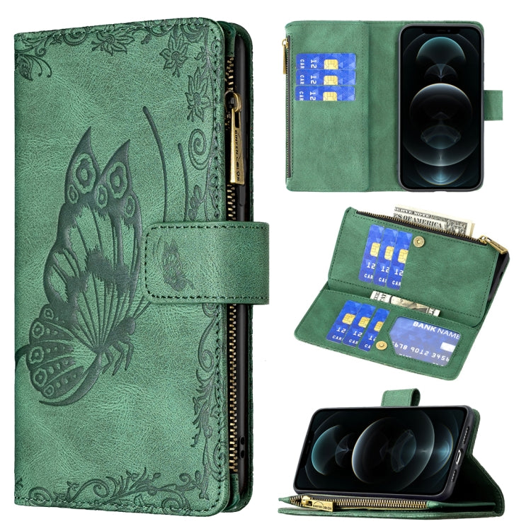 For iPhone 12 Pro Flying Butterfly Embossing Pattern Zipper Horizontal Flip Leather Case with Holder & Card Slots & Wallet