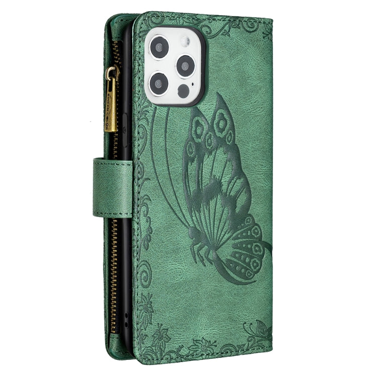 For iPhone 12 Pro Flying Butterfly Embossing Pattern Zipper Horizontal Flip Leather Case with Holder & Card Slots & Wallet