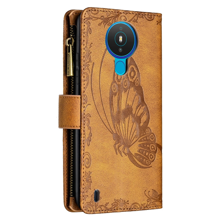 For Nokia 1.4 Flying Butterfly Embossing Pattern Zipper Horizontal Flip Leather Case with Holder & Card Slots & Wallet