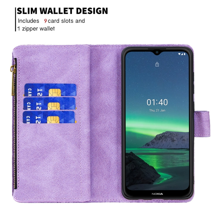 For Nokia 1.4 Flying Butterfly Embossing Pattern Zipper Horizontal Flip Leather Case with Holder & Card Slots & Wallet