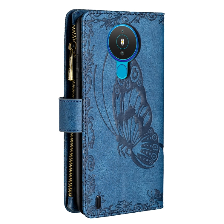 For Nokia 1.4 Flying Butterfly Embossing Pattern Zipper Horizontal Flip Leather Case with Holder & Card Slots & Wallet