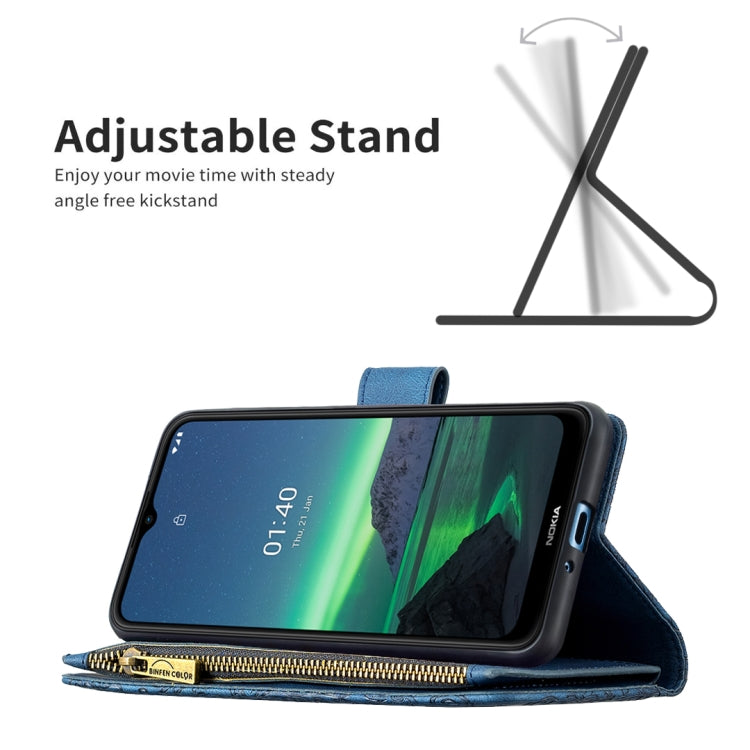 For Nokia 1.4 Flying Butterfly Embossing Pattern Zipper Horizontal Flip Leather Case with Holder & Card Slots & Wallet