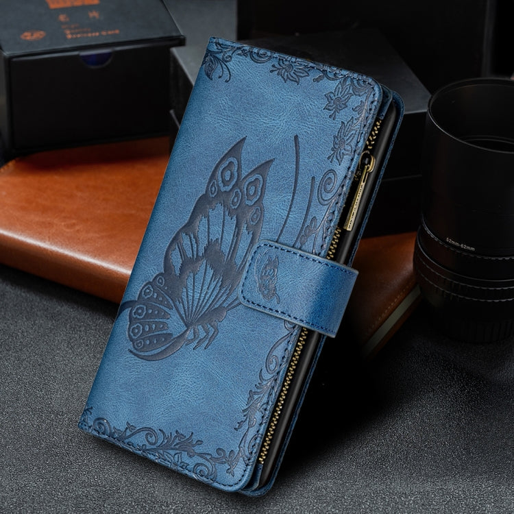 For Nokia 1.4 Flying Butterfly Embossing Pattern Zipper Horizontal Flip Leather Case with Holder & Card Slots & Wallet