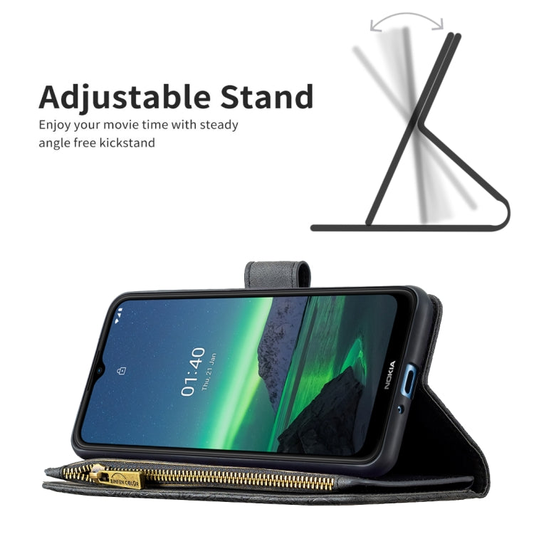 For Nokia 1.4 Flying Butterfly Embossing Pattern Zipper Horizontal Flip Leather Case with Holder & Card Slots & Wallet