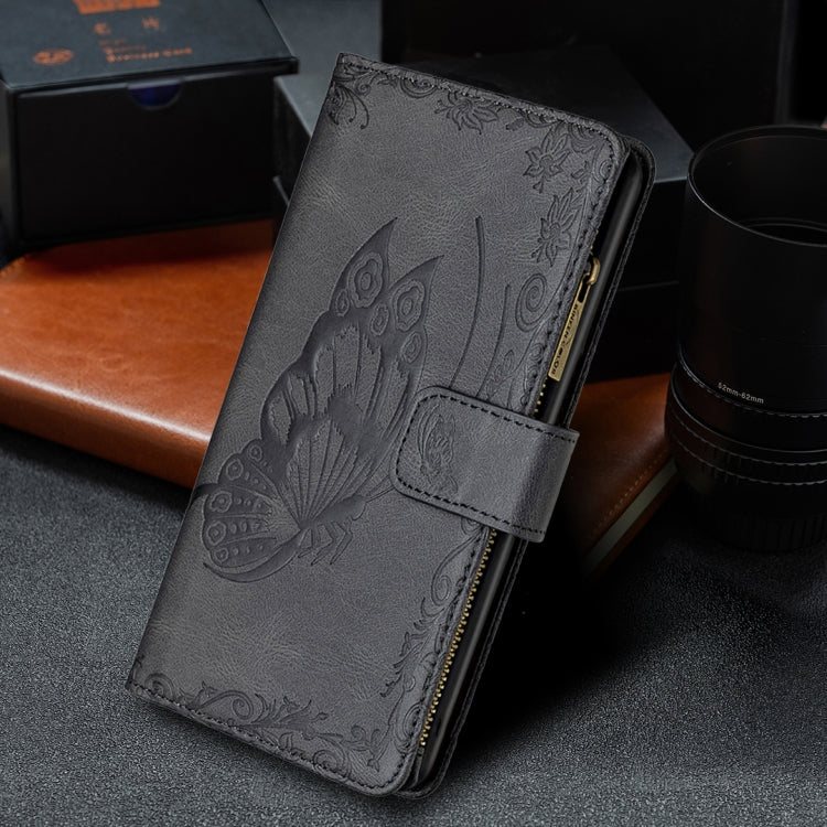 For Nokia 1.4 Flying Butterfly Embossing Pattern Zipper Horizontal Flip Leather Case with Holder & Card Slots & Wallet