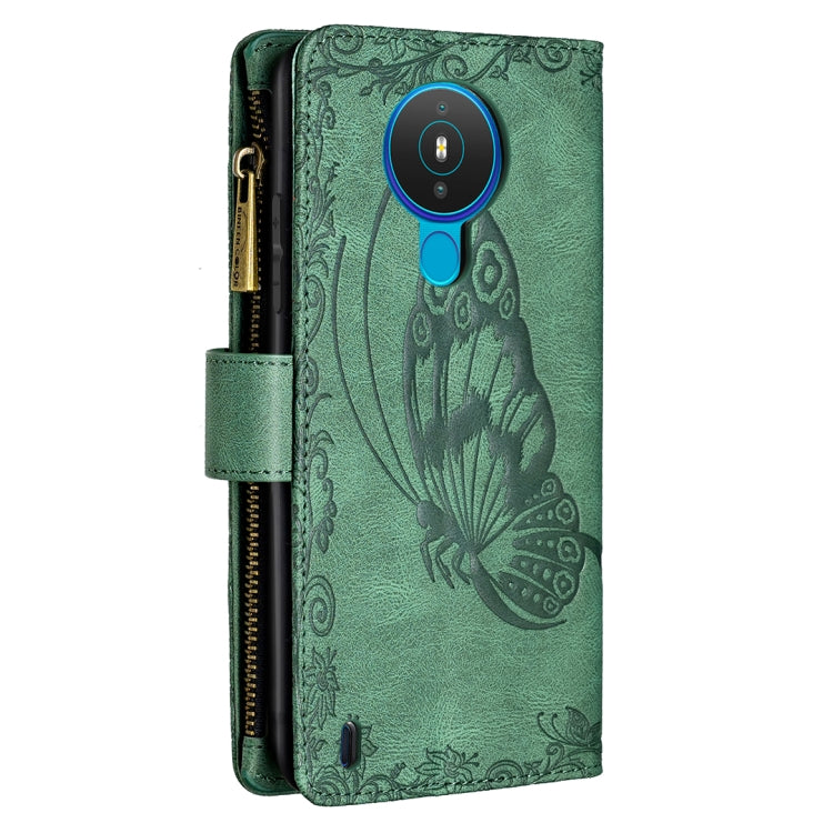 For Nokia 1.4 Flying Butterfly Embossing Pattern Zipper Horizontal Flip Leather Case with Holder & Card Slots & Wallet