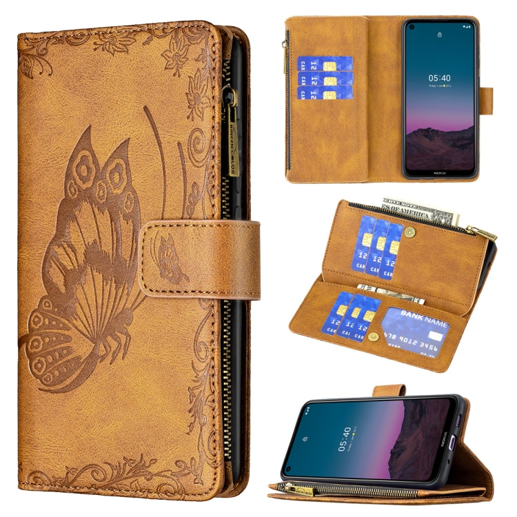 For Nokia 5.4 Flying Butterfly Embossing Pattern Zipper Horizontal Flip Leather Case with Holder & Card Slots & Wallet