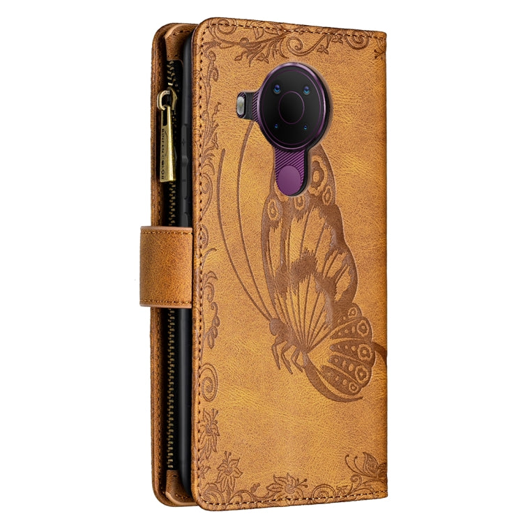 For Nokia 5.4 Flying Butterfly Embossing Pattern Zipper Horizontal Flip Leather Case with Holder & Card Slots & Wallet