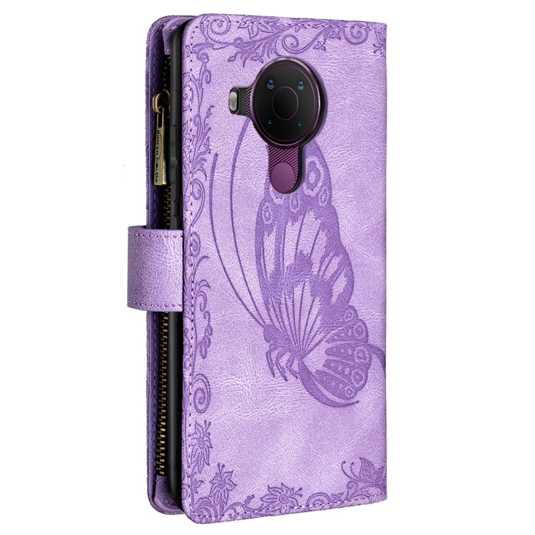 For Nokia 5.4 Flying Butterfly Embossing Pattern Zipper Horizontal Flip Leather Case with Holder & Card Slots & Wallet