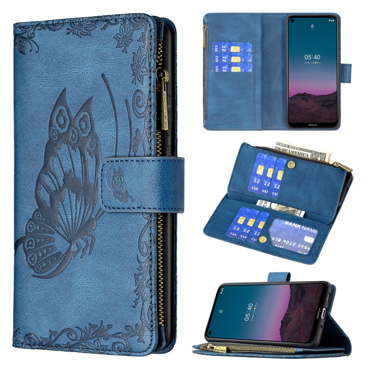 For Nokia 5.4 Flying Butterfly Embossing Pattern Zipper Horizontal Flip Leather Case with Holder & Card Slots & Wallet