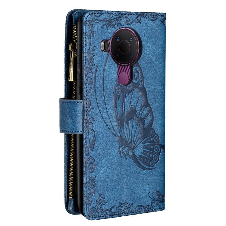 For Nokia 5.4 Flying Butterfly Embossing Pattern Zipper Horizontal Flip Leather Case with Holder & Card Slots & Wallet