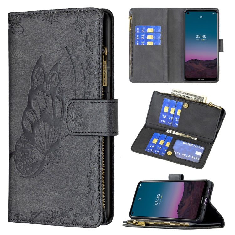 For Nokia 5.4 Flying Butterfly Embossing Pattern Zipper Horizontal Flip Leather Case with Holder & Card Slots & Wallet