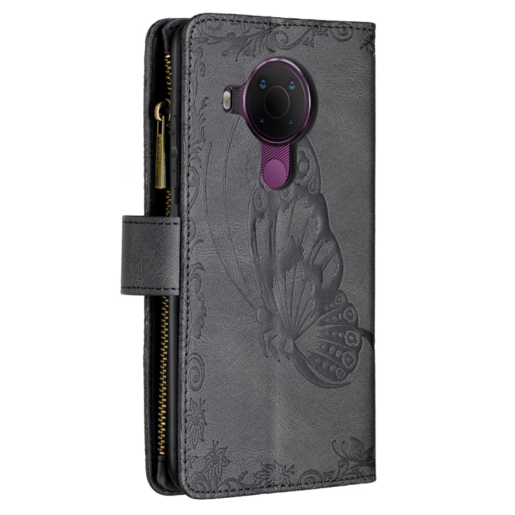 For Nokia 5.4 Flying Butterfly Embossing Pattern Zipper Horizontal Flip Leather Case with Holder & Card Slots & Wallet