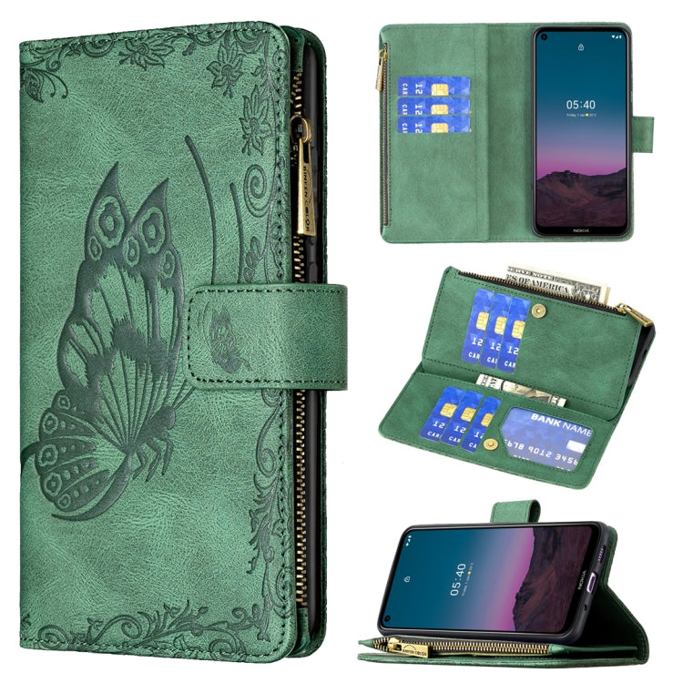 For Nokia 5.4 Flying Butterfly Embossing Pattern Zipper Horizontal Flip Leather Case with Holder & Card Slots & Wallet