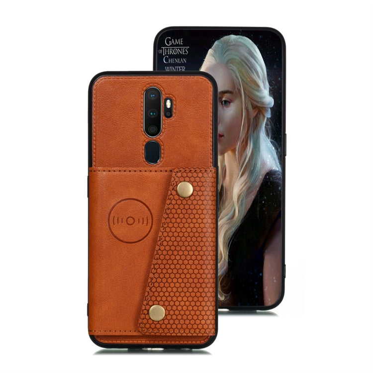 For OPPO A9 (2020) Shockproof Magnetic PU + TPU Protective Case with Card Slots