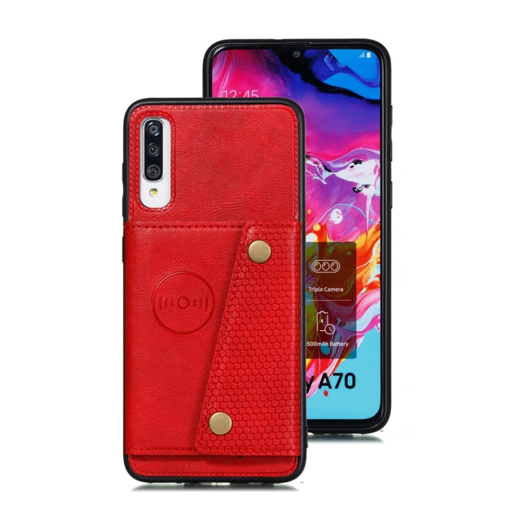 For Galaxy A70s Shockproof Magnetic PU + TPU Protective Case with Card Slots