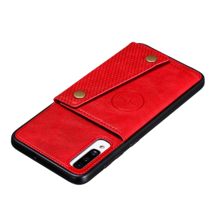 For Galaxy A70s Shockproof Magnetic PU + TPU Protective Case with Card Slots