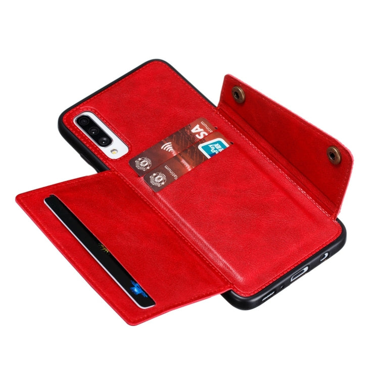 For Galaxy A70s Shockproof Magnetic PU + TPU Protective Case with Card Slots