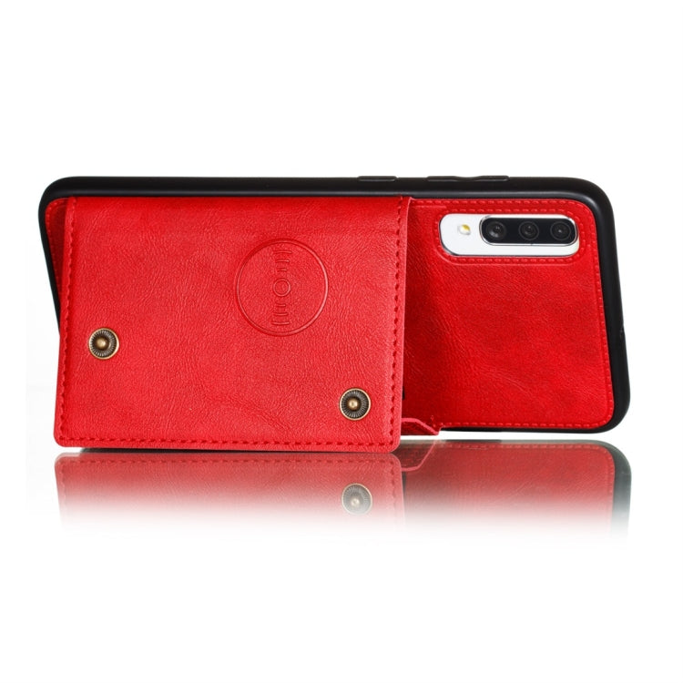 For Galaxy A70s Shockproof Magnetic PU + TPU Protective Case with Card Slots