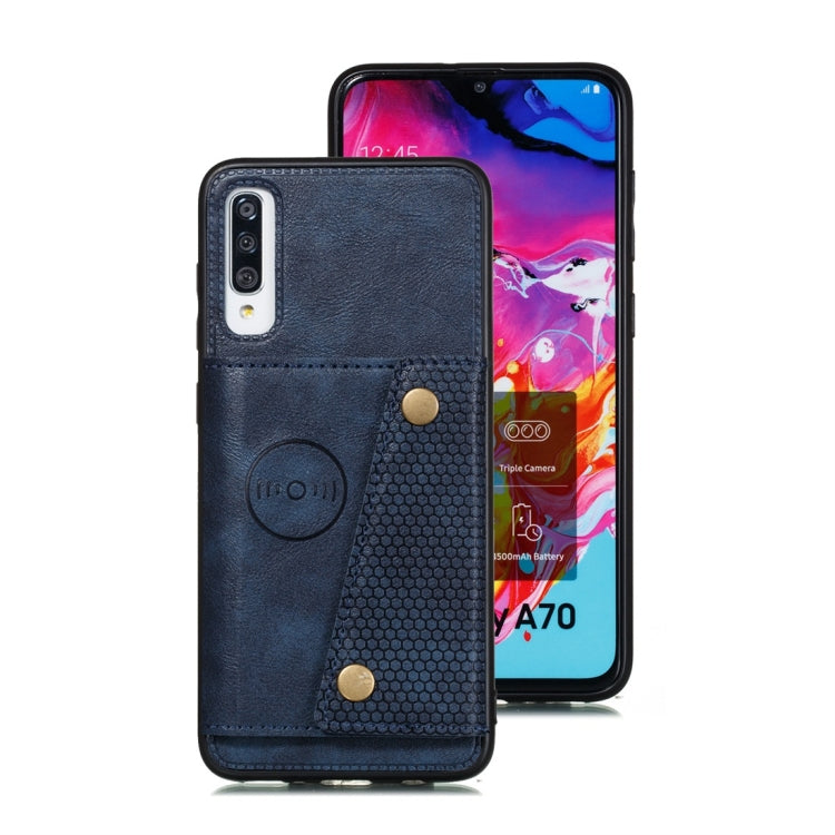 For Galaxy A70s Shockproof Magnetic PU + TPU Protective Case with Card Slots