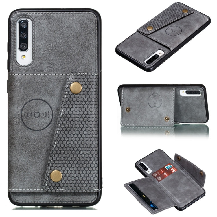 For Galaxy A70s Shockproof Magnetic PU + TPU Protective Case with Card Slots