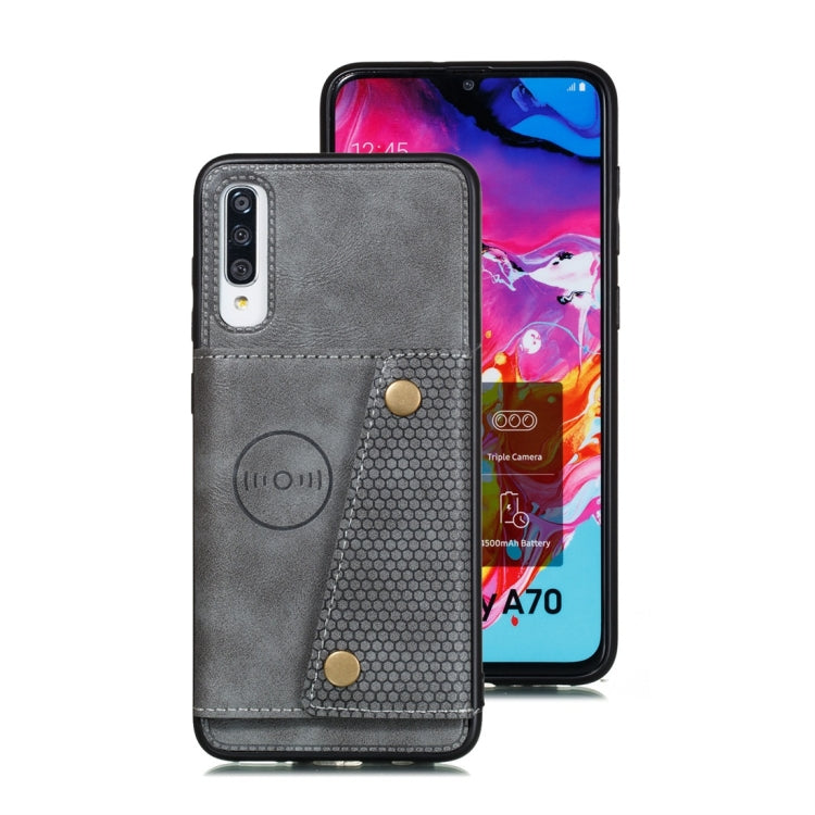 For Galaxy A70s Shockproof Magnetic PU + TPU Protective Case with Card Slots