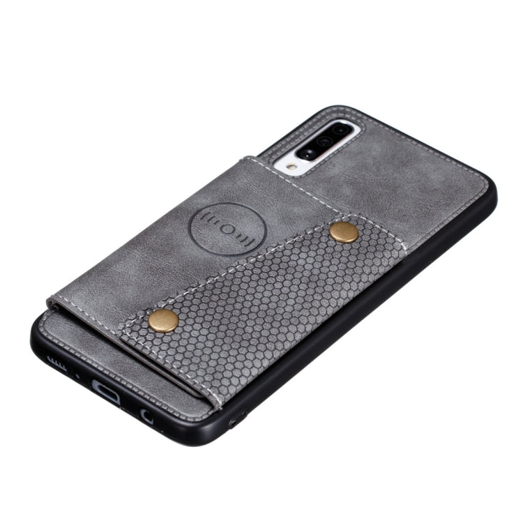 For Galaxy A70s Shockproof Magnetic PU + TPU Protective Case with Card Slots