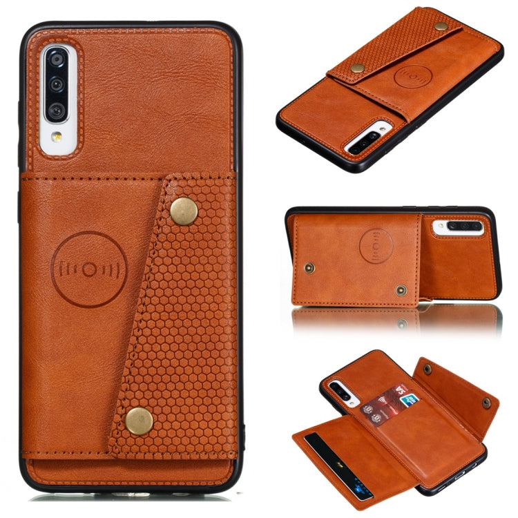 For Galaxy A70s Shockproof Magnetic PU + TPU Protective Case with Card Slots