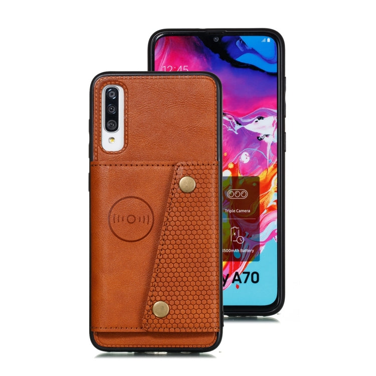 For Galaxy A70s Shockproof Magnetic PU + TPU Protective Case with Card Slots