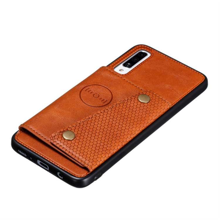 For Galaxy A70s Shockproof Magnetic PU + TPU Protective Case with Card Slots