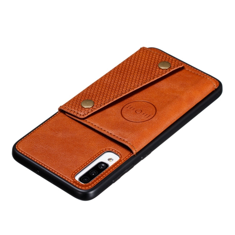For Galaxy A70s Shockproof Magnetic PU + TPU Protective Case with Card Slots
