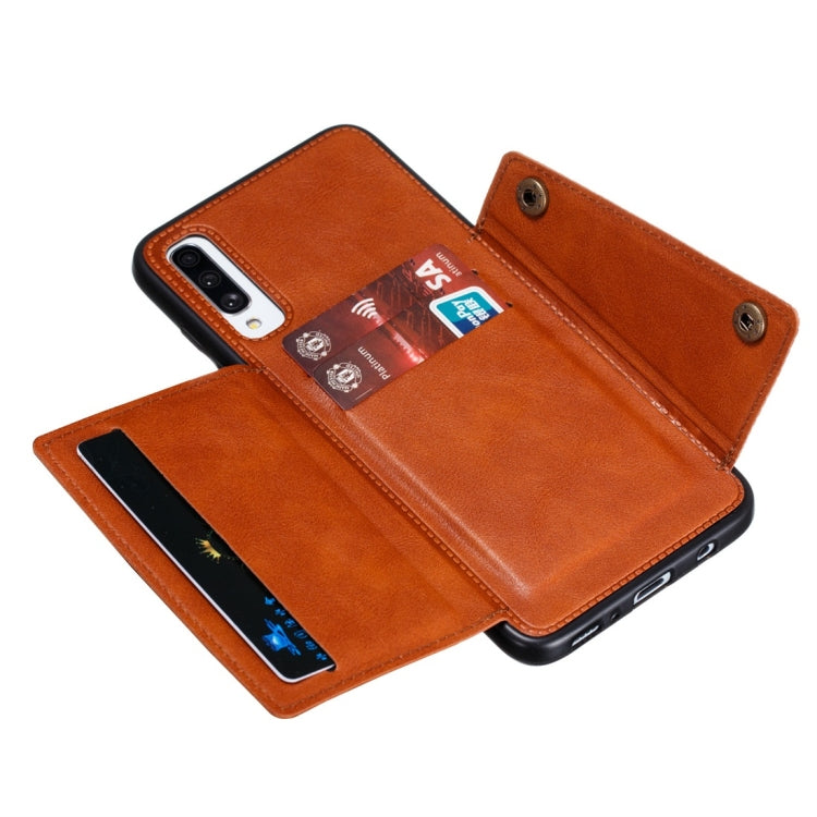 For Galaxy A70s Shockproof Magnetic PU + TPU Protective Case with Card Slots