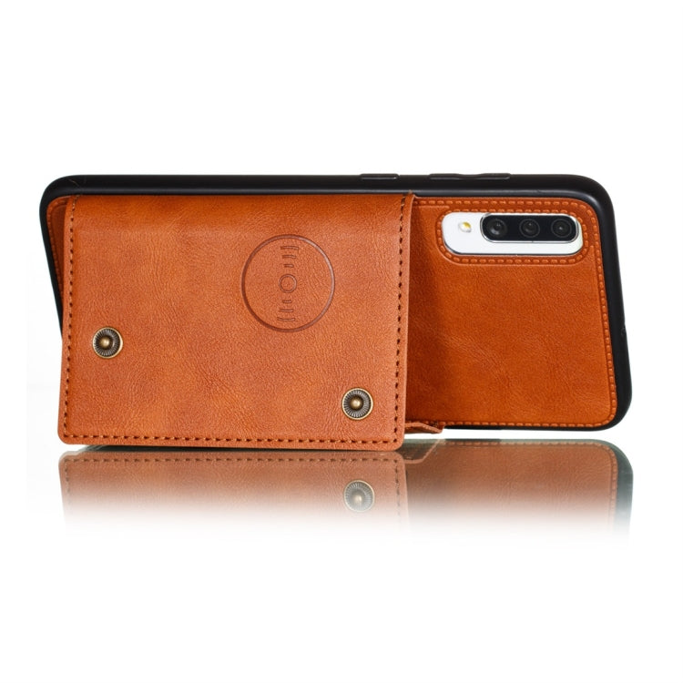 For Galaxy A70s Shockproof Magnetic PU + TPU Protective Case with Card Slots