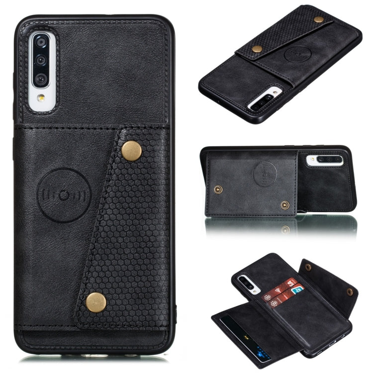 For Galaxy A70s Shockproof Magnetic PU + TPU Protective Case with Card Slots