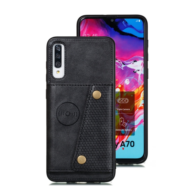 For Galaxy A70s Shockproof Magnetic PU + TPU Protective Case with Card Slots