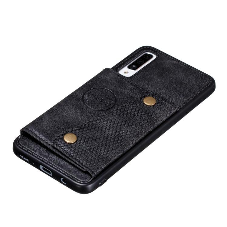 For Galaxy A70s Shockproof Magnetic PU + TPU Protective Case with Card Slots