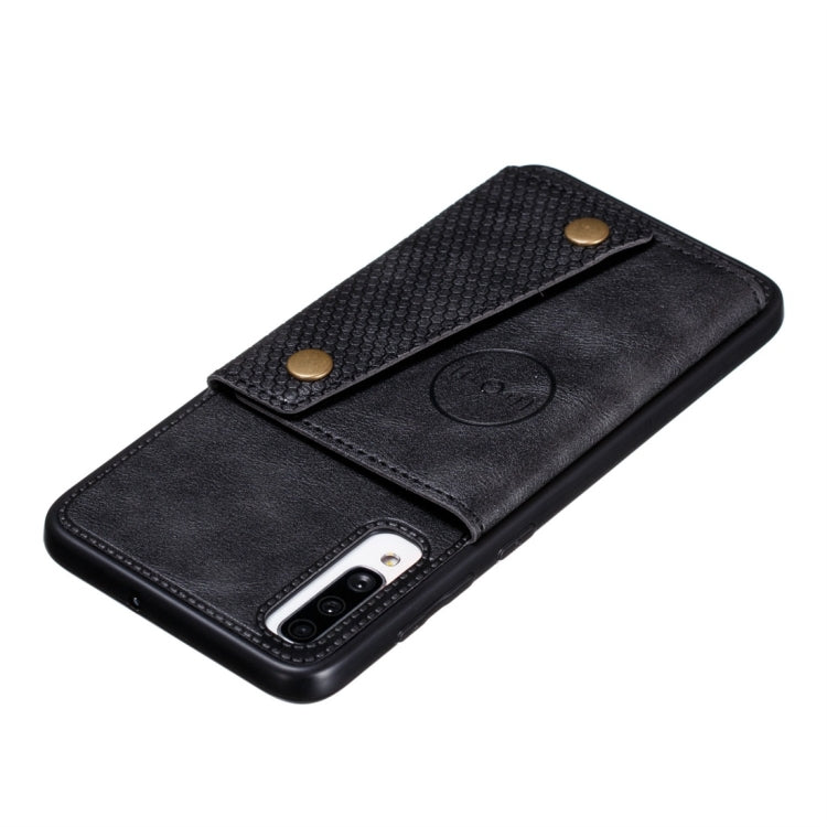 For Galaxy A70s Shockproof Magnetic PU + TPU Protective Case with Card Slots