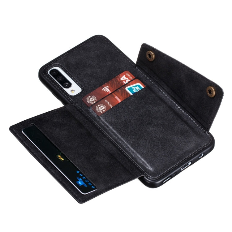 For Galaxy A70s Shockproof Magnetic PU + TPU Protective Case with Card Slots