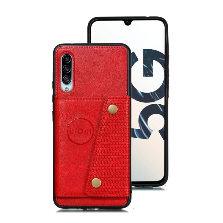 For Galaxy A90 5G Shockproof Magnetic PU + TPU Protective Case with Card Slots