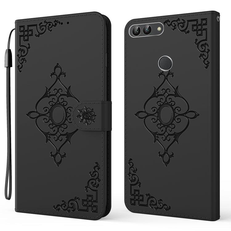 For Huawei P Smart / Enjoy 7S / Honor 9 Lite Embossed Fortune Flower Pattern Horizontal Flip Leather Case with Holder & Card Slot & Wallet & Lanyard