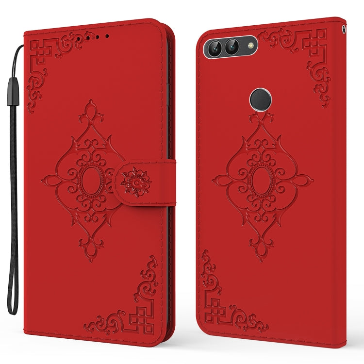 For Huawei P Smart / Enjoy 7S / Honor 9 Lite Embossed Fortune Flower Pattern Horizontal Flip Leather Case with Holder & Card Slot & Wallet & Lanyard