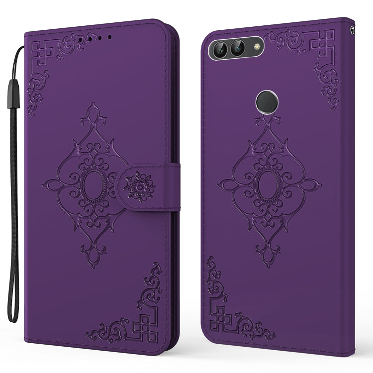 For Huawei P Smart / Enjoy 7S / Honor 9 Lite Embossed Fortune Flower Pattern Horizontal Flip Leather Case with Holder & Card Slot & Wallet & Lanyard