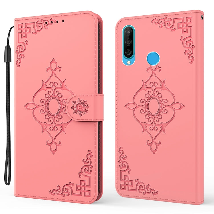 For Huawei P30 Lite Embossed Fortune Flower Pattern Horizontal Flip Leather Case with Holder & Card Slot & Wallet & Lanyard