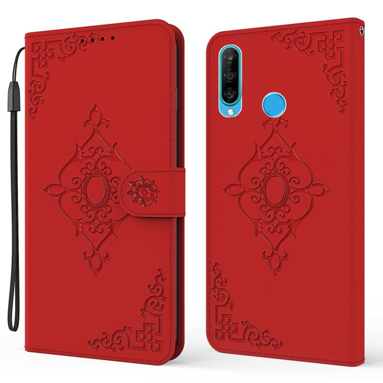 For Huawei P30 Lite Embossed Fortune Flower Pattern Horizontal Flip Leather Case with Holder & Card Slot & Wallet & Lanyard