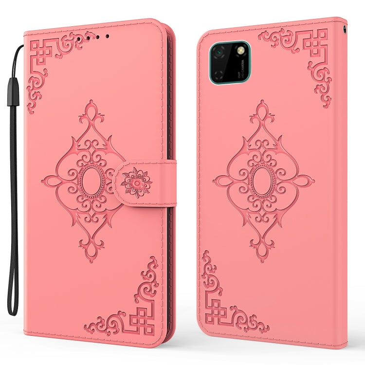 For Huawei Y5p Embossed Fortune Flower Pattern Horizontal Flip Leather Case with Holder & Card Slot & Wallet & Lanyard
